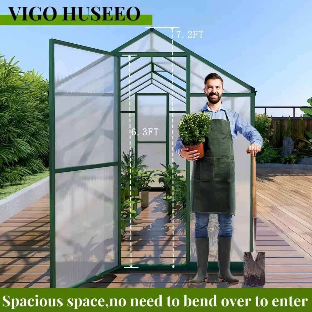6*4.2*7.2FT Greenhouse for Outdoors, Polycarbonate Greenhouse/Wind Protection and Roof Vent