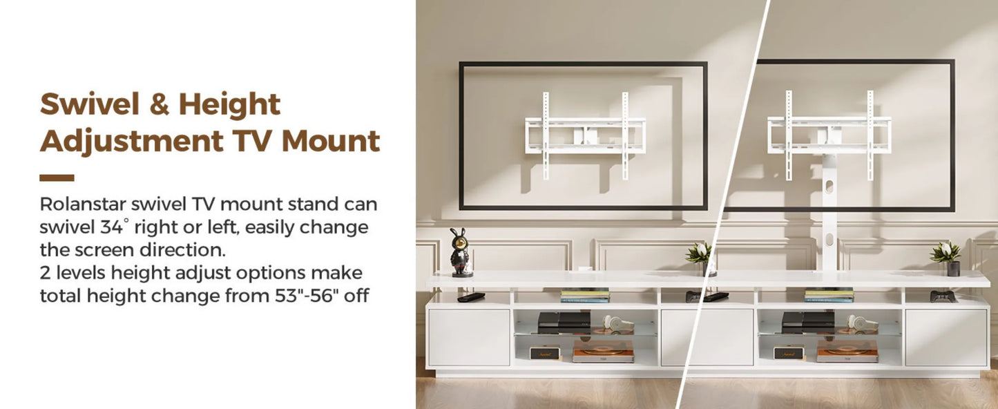 Rolanstar TV Stand w/ Mount and Power Outlet 51.2", Swivel TV Stand Mount for 32/45/55/60/65/70"