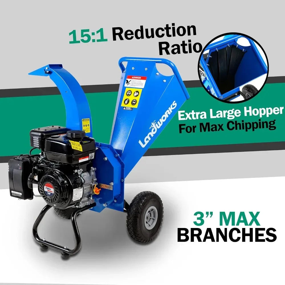 LANDWORKS Mini Wood Chipper Shredder Mulcher Heavy Duty 7HP Compact Design 3" Inch Max Capacity