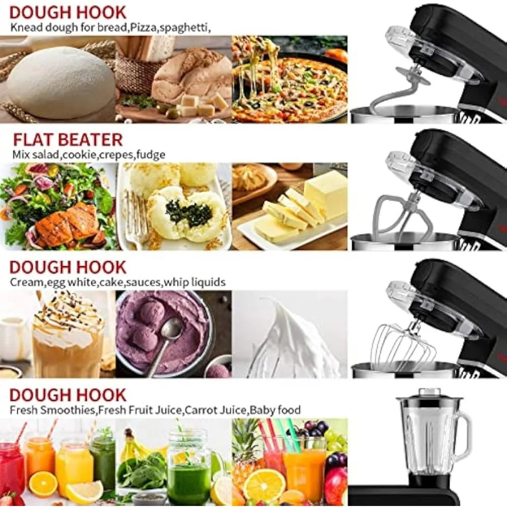 COOKLEE 6-IN-1 Stand Mixer, 8.5 Qt. Multifunctional Electric Kitchen Mixer with 9 Accessories