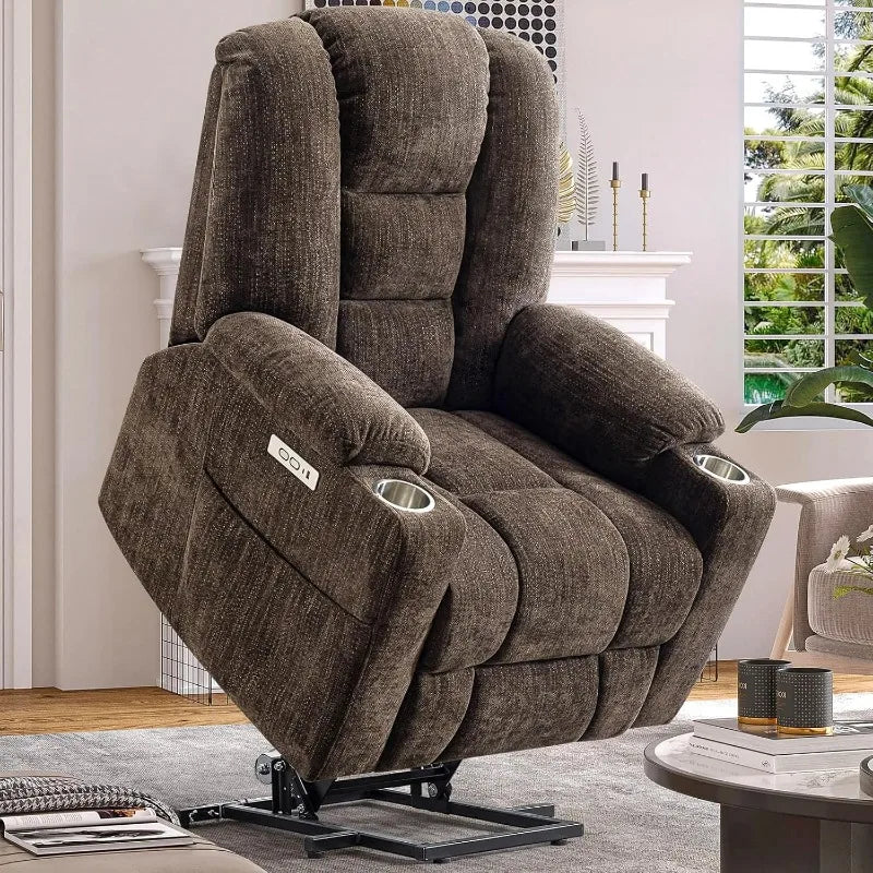 Power Lift Recliner Chair for Elderly, Plush Fabric Electric Recliner w/Heated & Vibration Massage