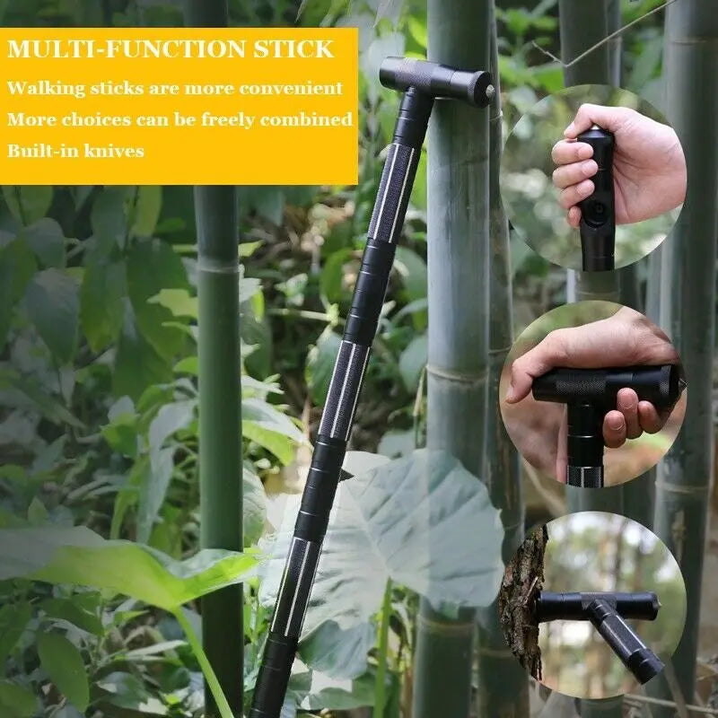 Tactical Trekking Poles Camping Multi Tool Kit Walking Cane Hiking Stick Survival Hunting