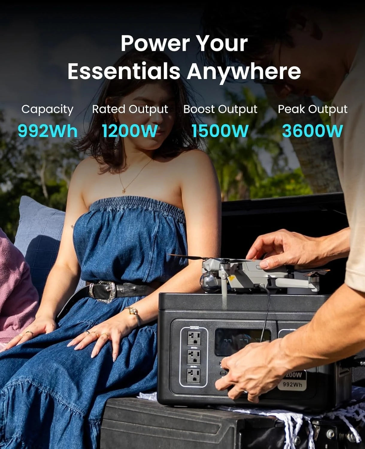 2025NEW Portable Power Station 1200W 992Wh LiFePO4 Solar Generator w/Smart App Control, UPS