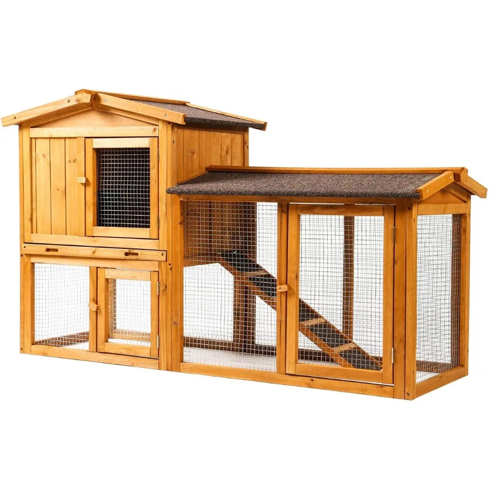 Chicken Coop Large Wooden Outdoor Bunny Rabbit Hutch Hen Cage/Ventilation Door, Removable Tray/Ramp