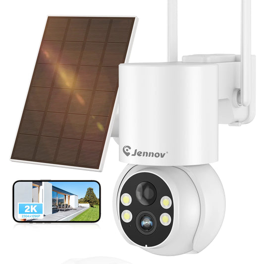 Jennov Solar Security Camera Outdoor Wireless, 2K 3MP 360° View Battery Powered WiFi CCTV/Solar