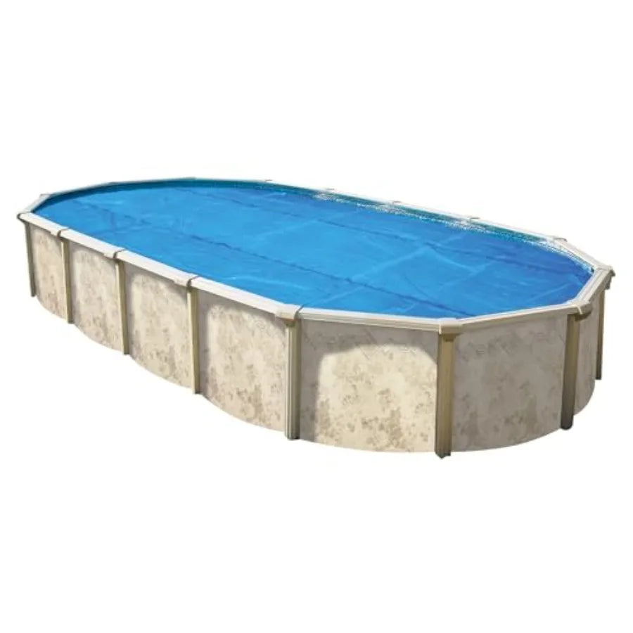 Solar POOL COVER ONLY for above ground and inground pools, 12 mil thick blue oval PVC, UV-resistant