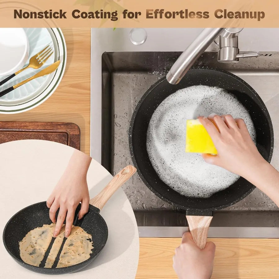 13 Pcs Pots and Pans Set Nonstick Cookware Sets Black Granite Induction Cookware Nontoxic Healthy