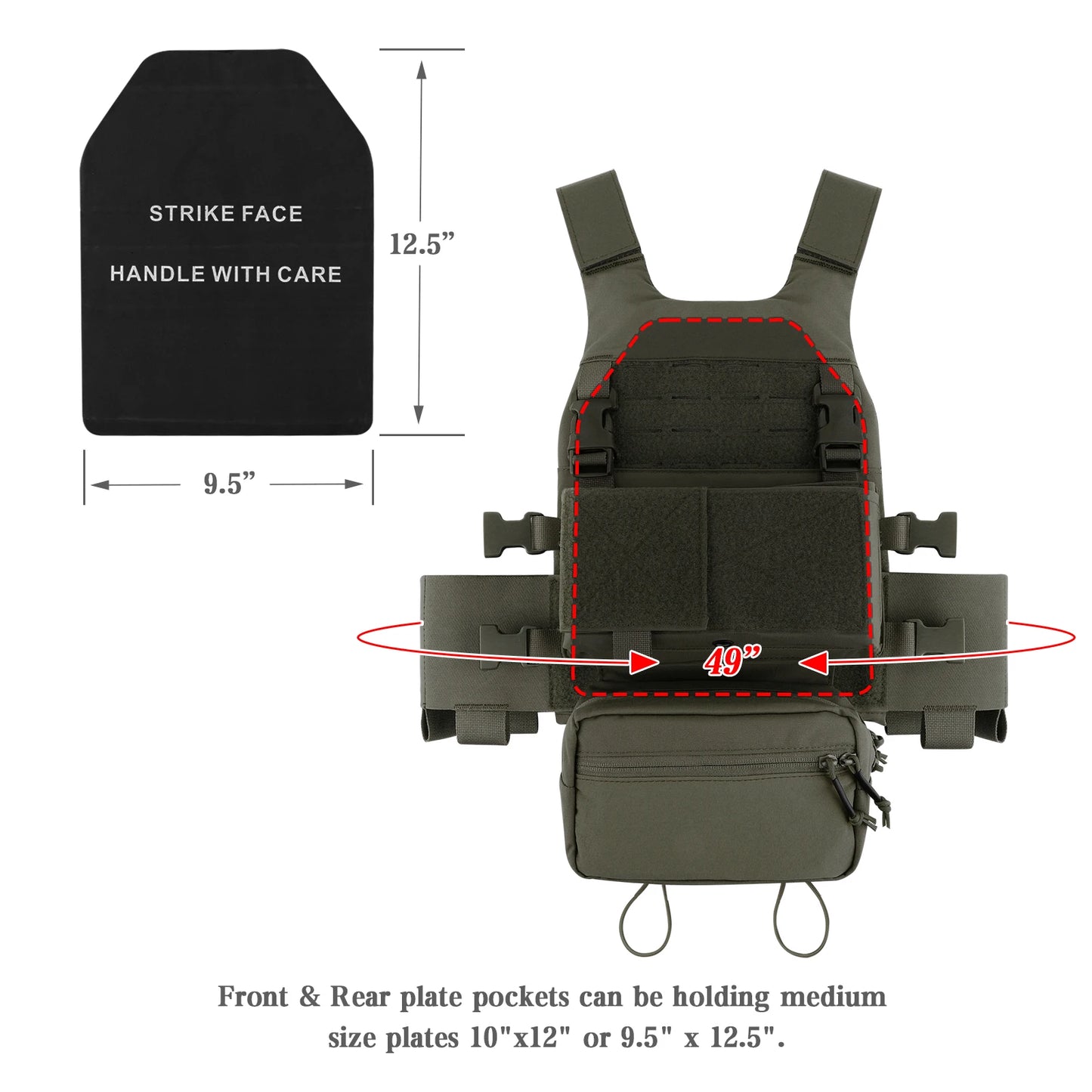 KRYDEX Low Vis Slick Plate Carrier Tactical Vest W/Elastic Cummerbund Micro Fight MK3 Vest