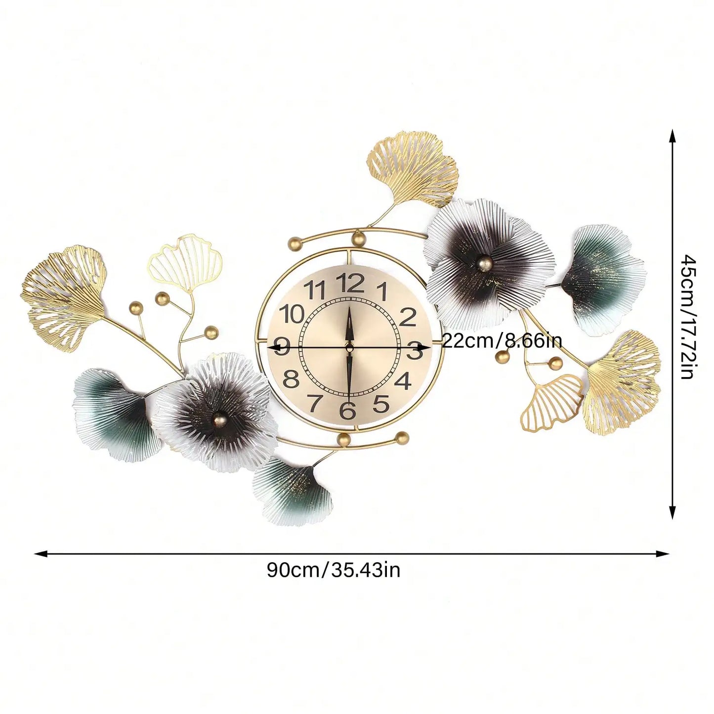 Large Luxury Ginkgo Leaf Mute Wall Clock 90*45cm For Living Room Office Decor Atmosphere Ginkgo