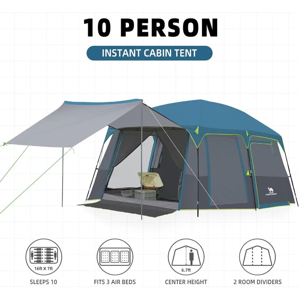 CAMEL CROWN Camping Tents 10 Person Family Cabin Tent with 2 Doors and 4 Windows Large Multiple Room