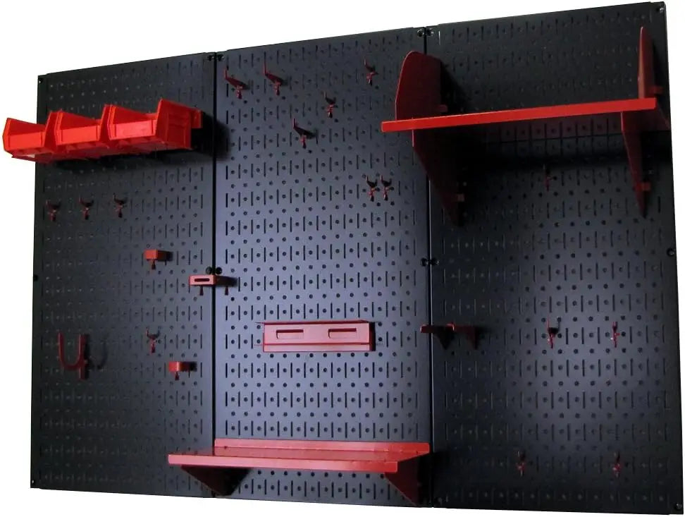 Metal Pegboard Standard Tool Storage Kit with Black Toolboard and Red Accessories