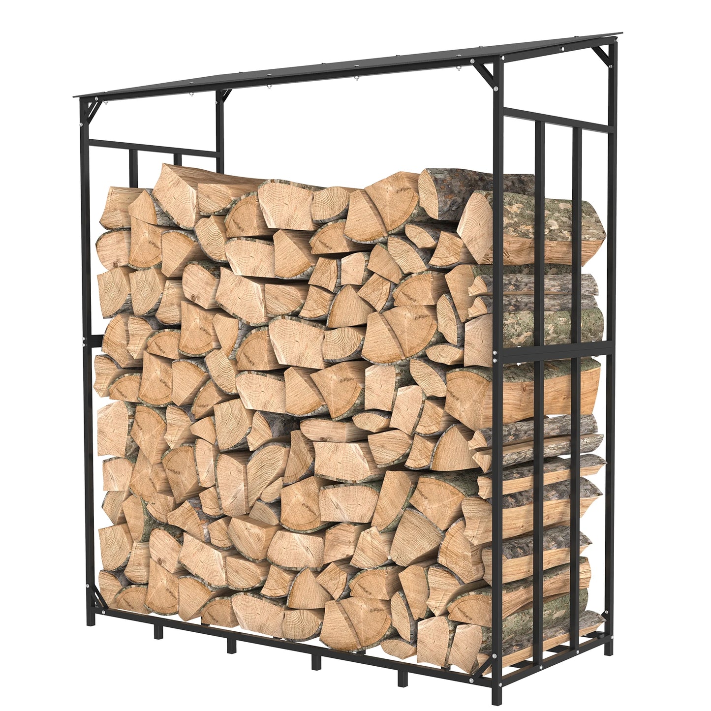 Heavy Duty Tall Metal Firewood Rack Stand with Top Cover Fireplace Wood Storage Stacking Holder