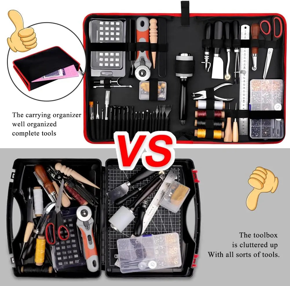 415 PCS Leather Crafting Kit with Punching, Sewing, Stamping Tools for Professional and Beginner Use