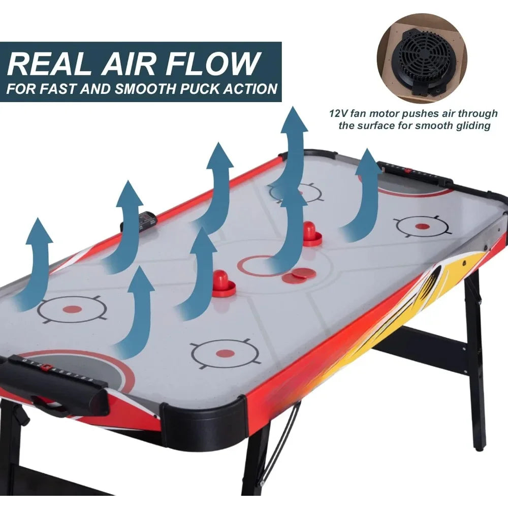 58in Folding Air Hockey Table, LED Electronic Scoring Powerful 12V Motor