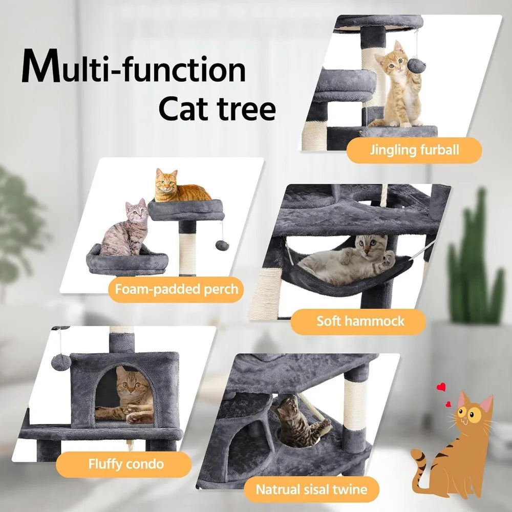 Cat Tree Cats Tower Cat Condo with Platform & Hammock, Scratching Posts for Kittens/62.2inches