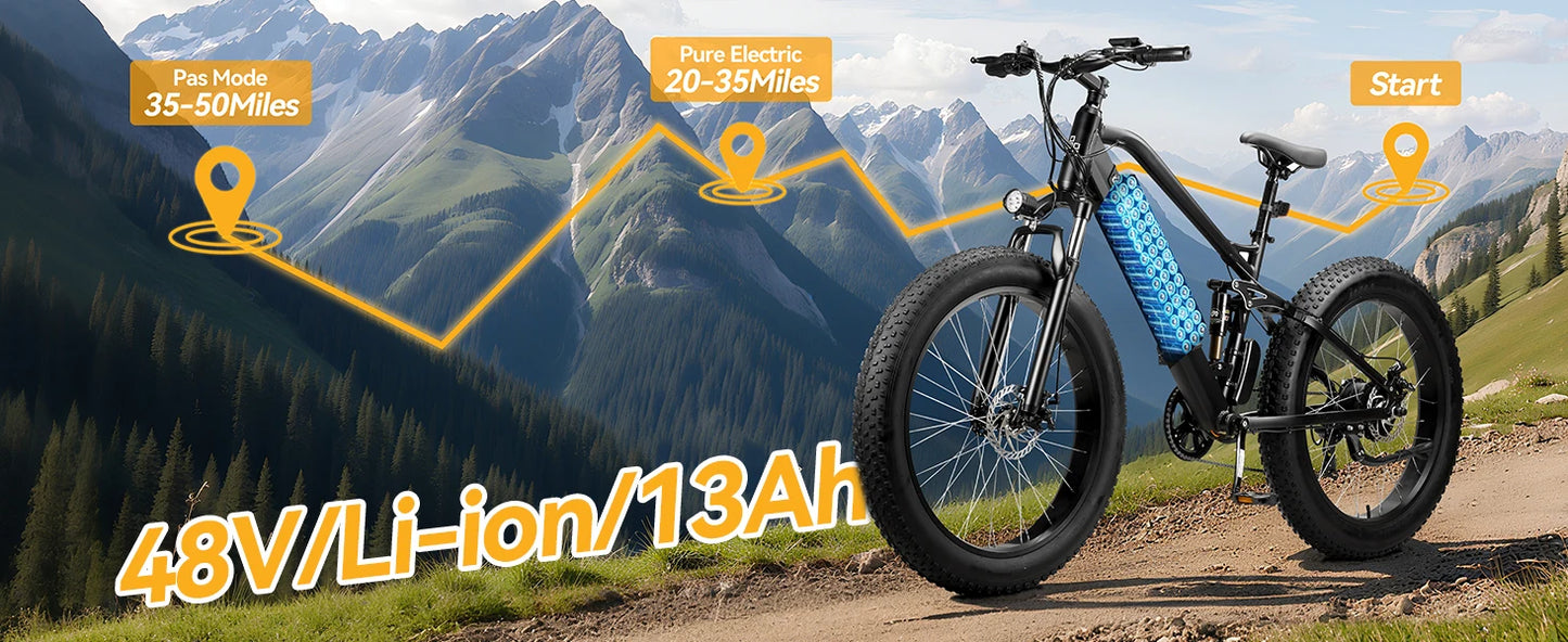 1000W Electric Bike/Fat Tire Ebike 26MPH, 48V 13Ah Battery,26"x4" Electric Mountain Bike, 7-Speed