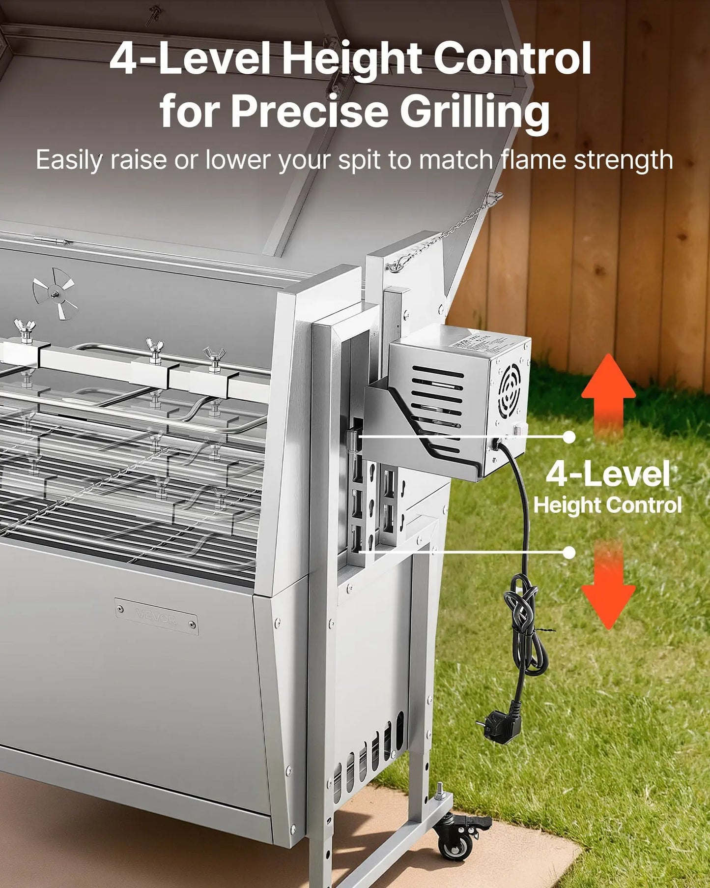 VEVOR Rotisserie Grill, 38W BBQ Pig & Lamb Spit Roaster, Charcoal Spit Roaster/132 LBS/4-Level Height