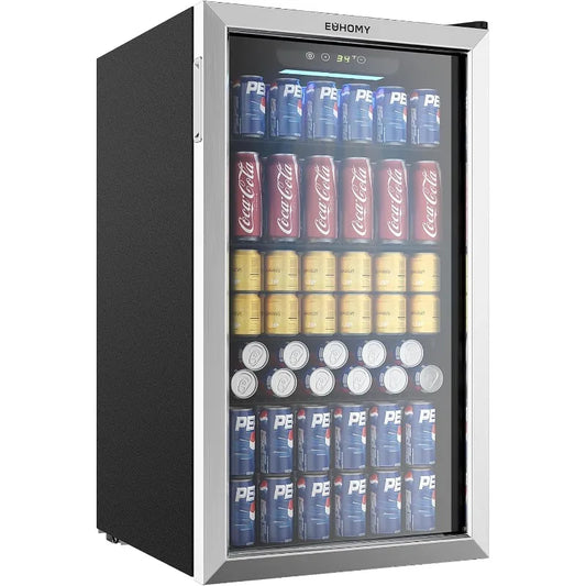 EUHOMY Beverage Refrigerator and Cooler, 126 Can Mini fridge with Glass Door, Small Refrigerator