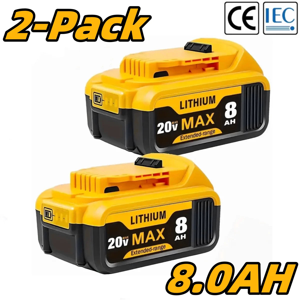 8.0Ah 20V Lithium-Ion Replacement Batteries for Dewalt Cordless Tools/DCB200, DCB205, DCB206