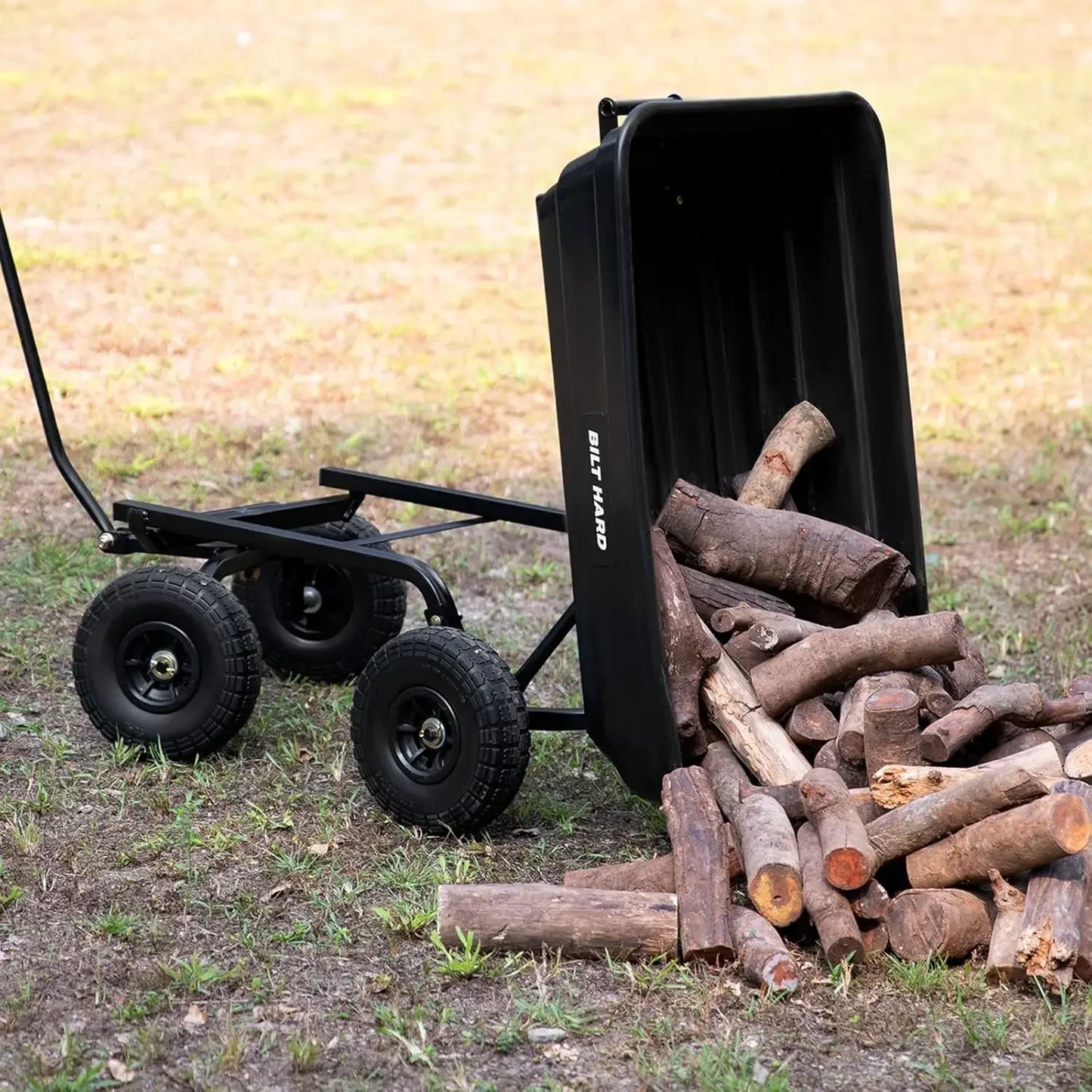 Poly Garden Dump Cart 600 lbs with No Flat Tires, Quick Release, 4 Cu Ft Dump Wagon Heavy Duty