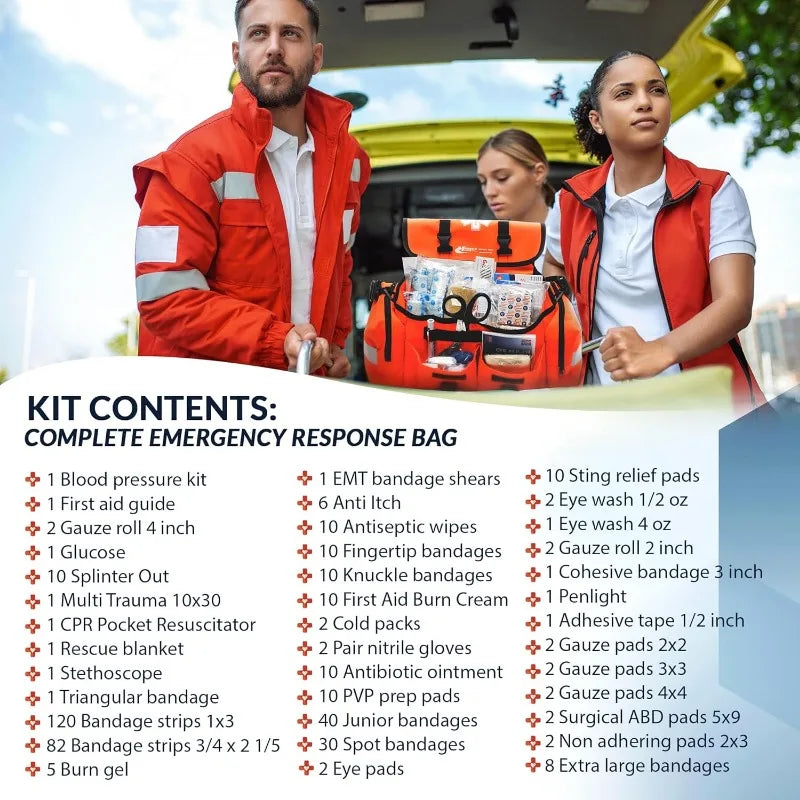 First Aid Kit -Fully Stocked Portable Reflective Bag First Responder Emergency Response Preparedness