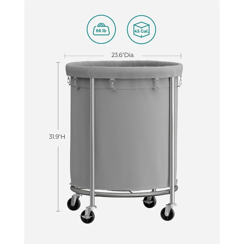 SONGMICS Laundry Basket with Wheels, Rolling Laundry Hamper, 29 Gal w/ Steel Frame and Removable Bag