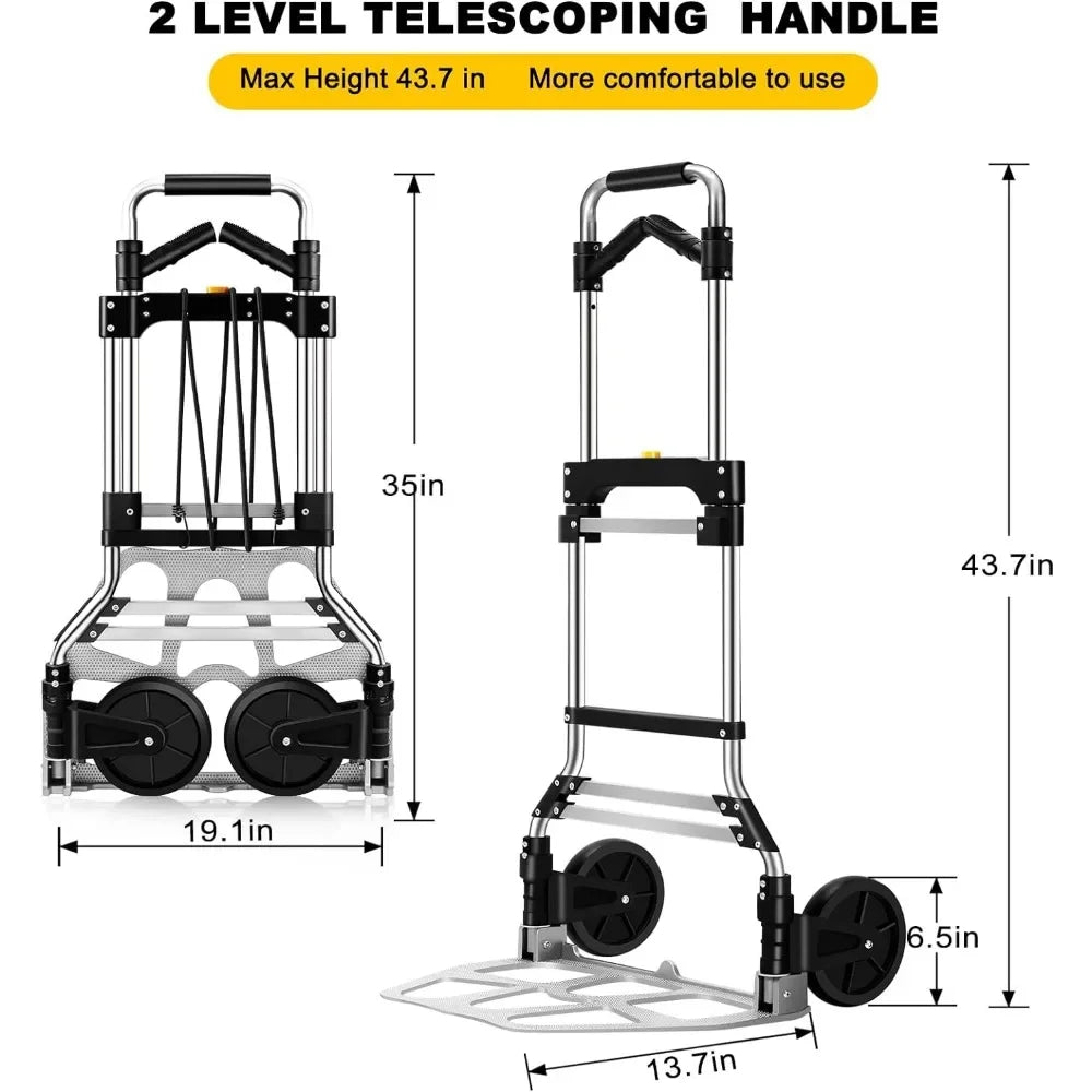 330 LB Capacity Folding Hand Truck Dolly Cart, Portable Aluminum Dolly Cart with Telescoping Handle