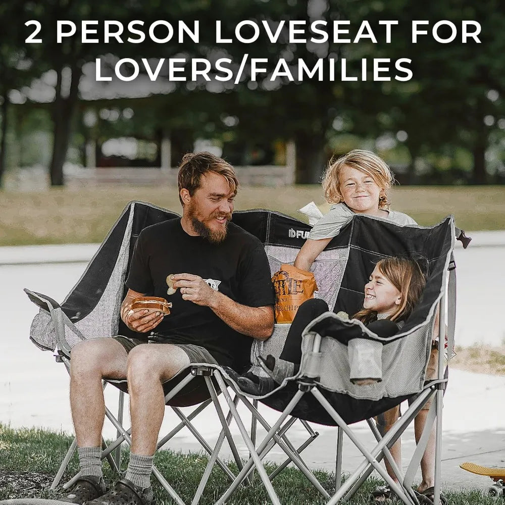 Oversized Double Camping Chair, 660lbs Heavy Duty 2 Person Folding Padded Loveseat