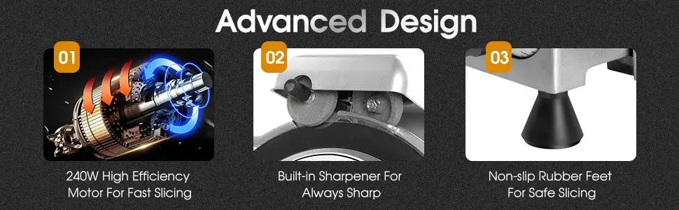 10 inch Chromium-Steel Blade Semi-Auto for Meat Cheese 240W,Silver Meat Slicer Machine