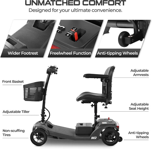 330lbs Max Weight Electric Mobility Scooter 4 Wheel Mobility 10-15 miles Per Charge Wheelchair