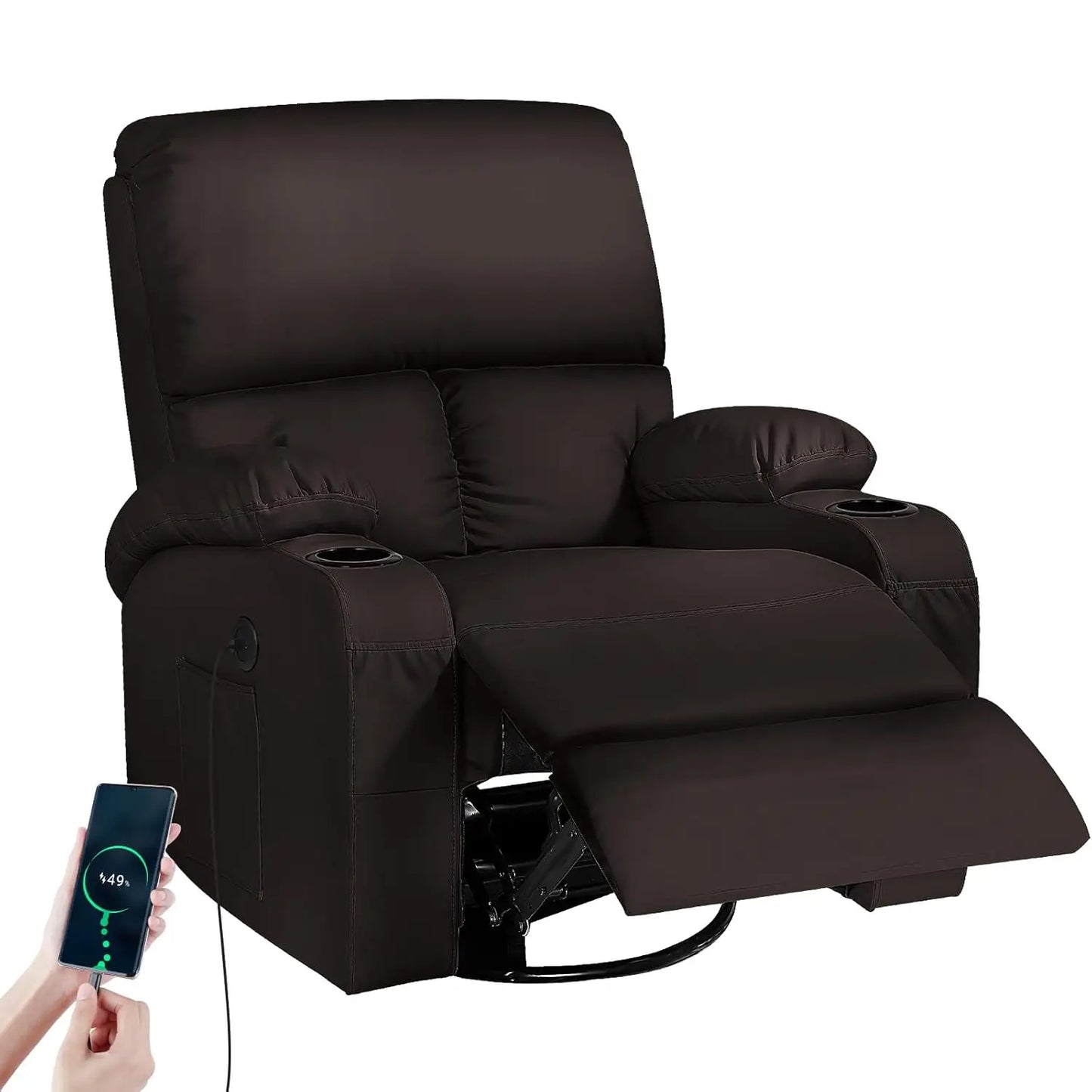 Rocking Recliner Chair, Massage Chair with Vibration Massage and Heat, 360° Swivel Recliner Chair