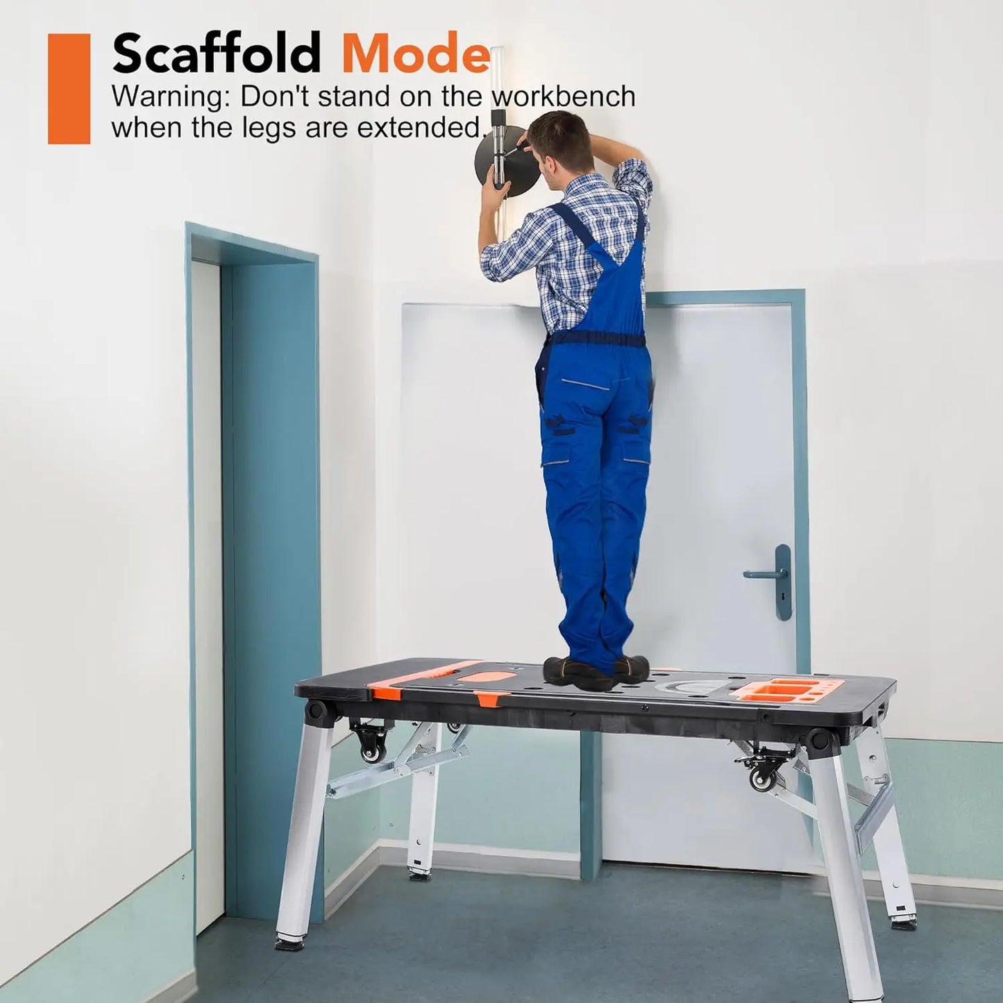 Multifunctional Folding Work Table, Portable Work Benches w/Modes as Workbench, Sawhorse, Scaffold