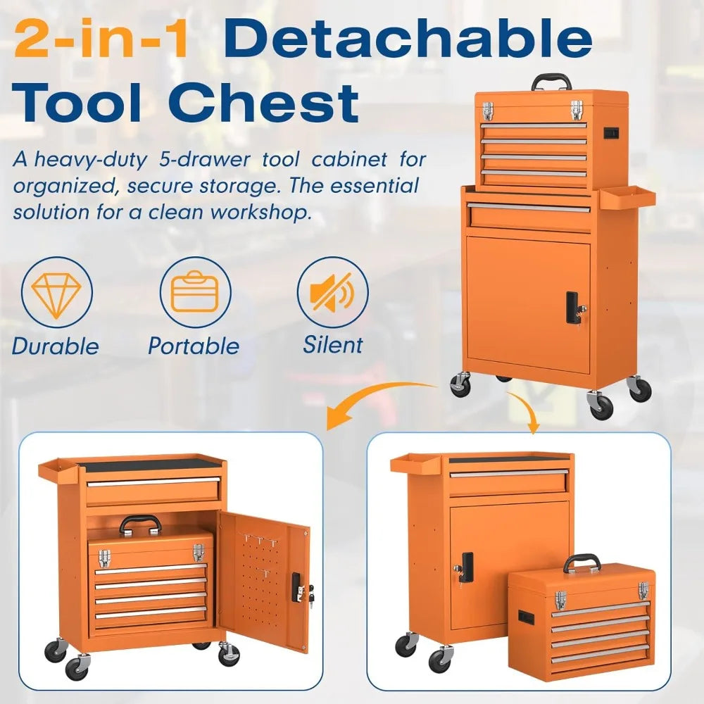 Drawers Tool Chest, Rolling Tool Box with Wheels and Drawers, Detachable Storage Toolbox with Lock