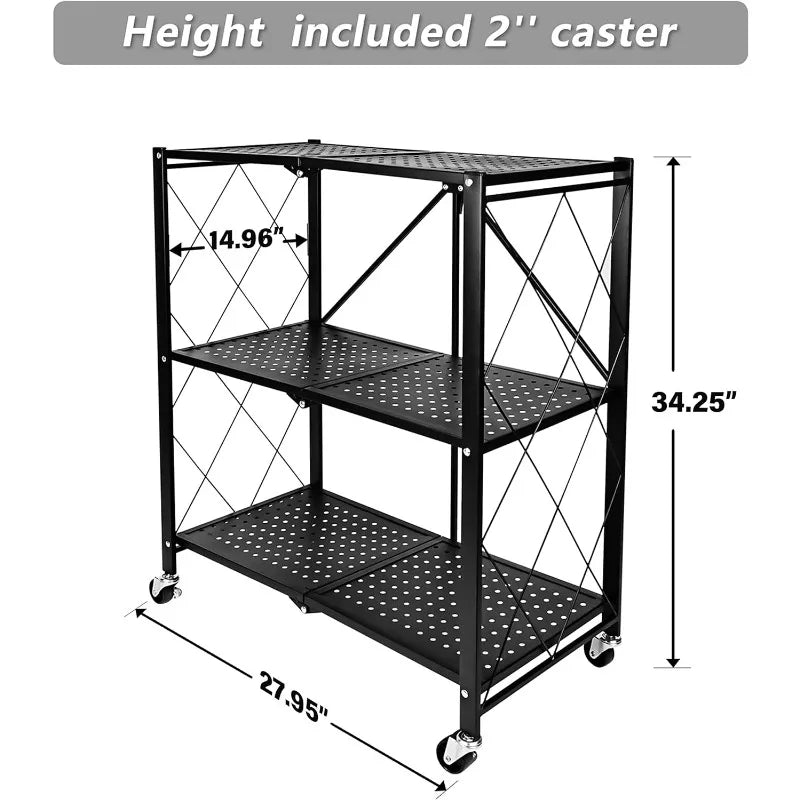 5-Tier Heavy Duty Foldable Metal Rack Storage Shelving Unit with Wheels Moving Easily Organizer