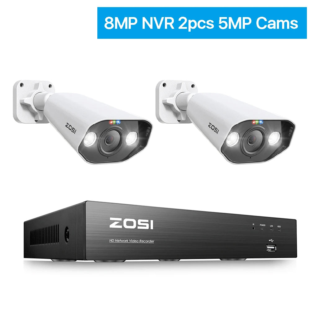 ZOSI 8CH POE Video Surveillance Kit 4K 8MP 5MP Super HD Outdoor IP Cameras AI Starlight Night Vision