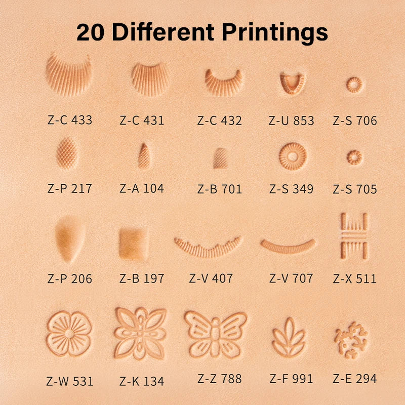 WUTA Leather Stamping Tools Skin Stamps Kit Carving 20Pcs Patterns Craft Embossing Punch Set