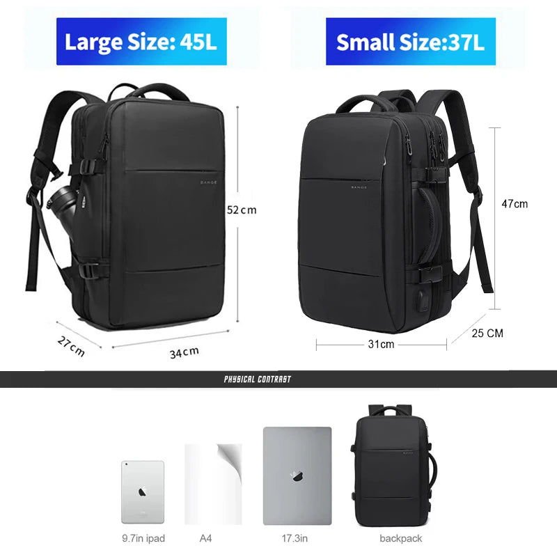 BANGE Travel Business Backpack School Expandable USB Bag Large Capacity 17.3 Laptop Waterproof