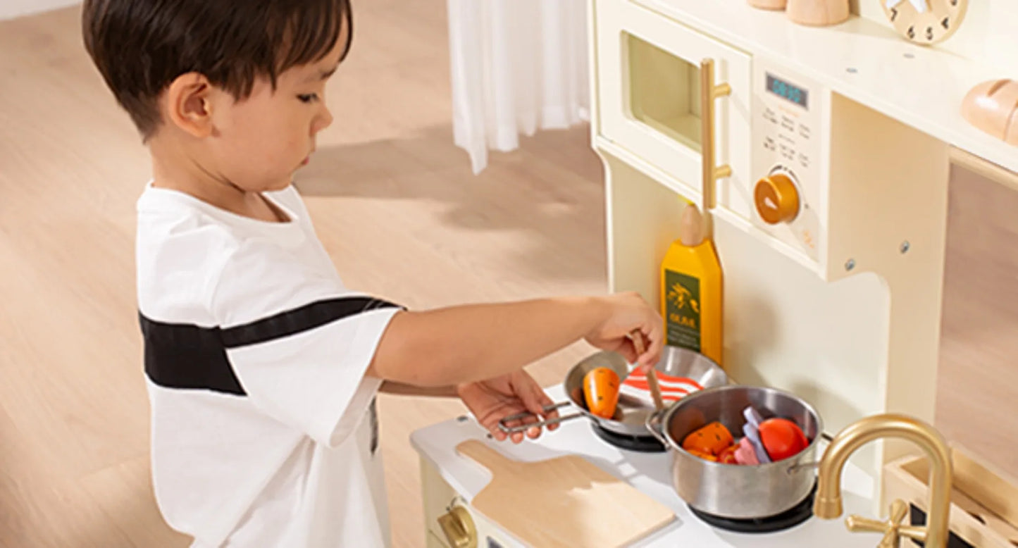 Modern Style Play Kitchen Wooden Toy/Microwave Play Sink Ice Maker Oven Cookware Accessories Playset