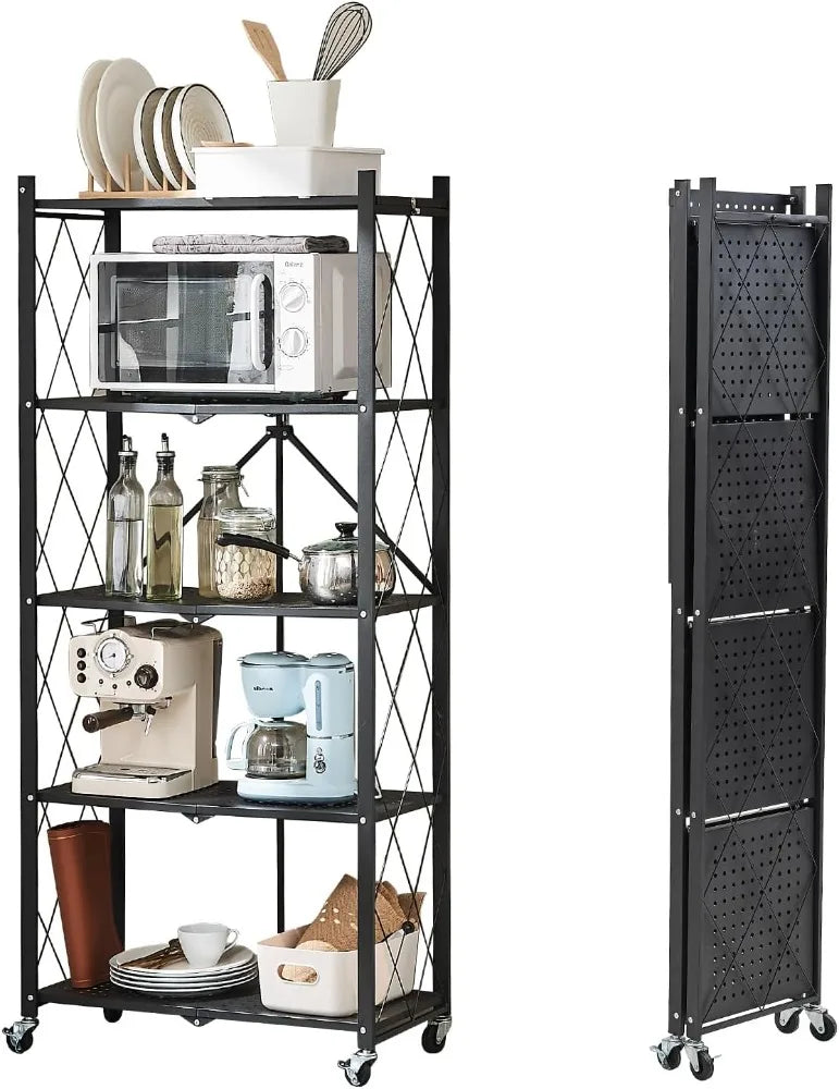 BRIAN & DANY Metal Storage Shelves - 4 Tier Shelving Unit, Folding Display Shelf Racks No Assembly