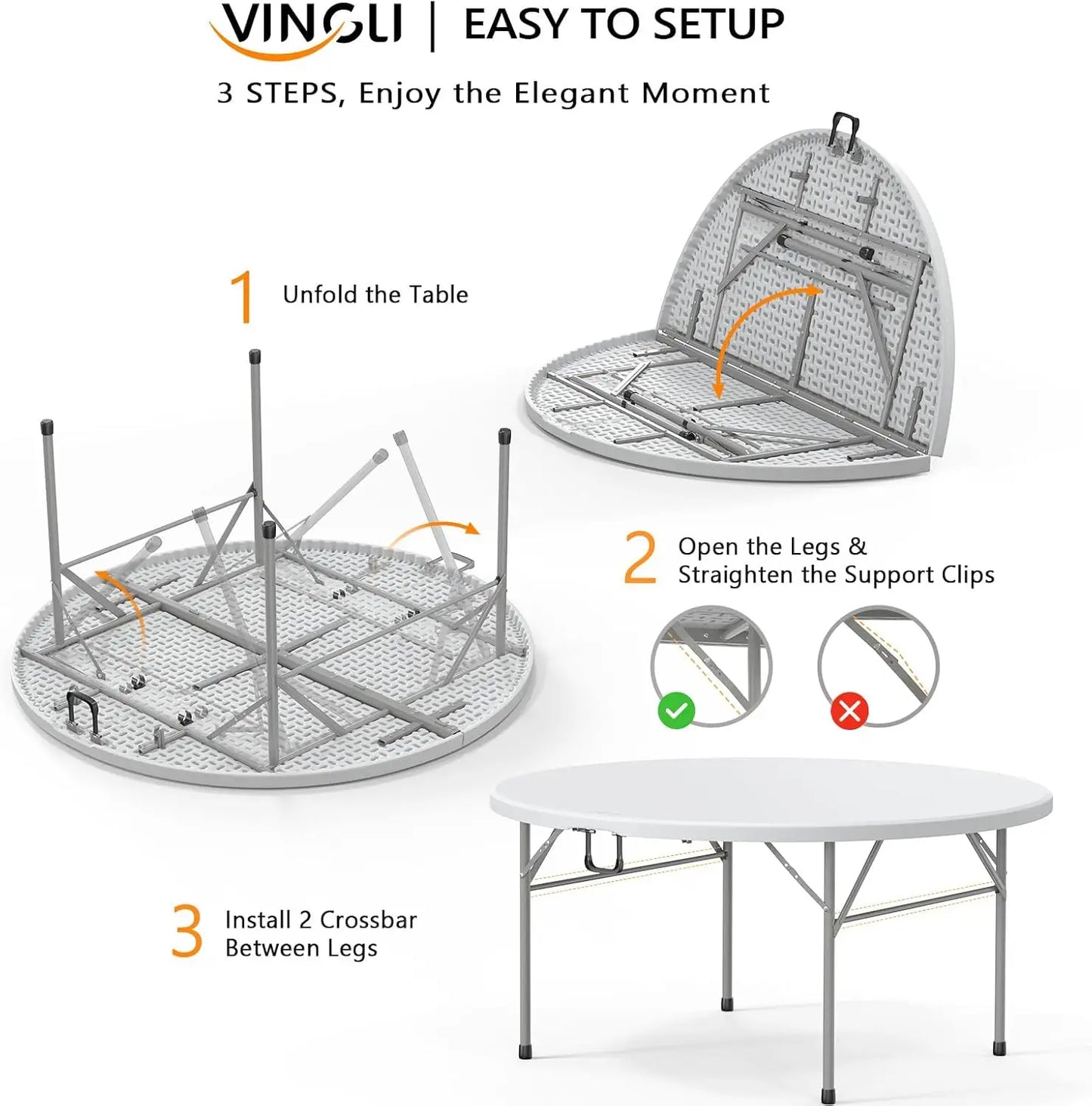 48" Round Bi-Folding Commercial Table, 4 Feet Portable Plastic Dining Card Table