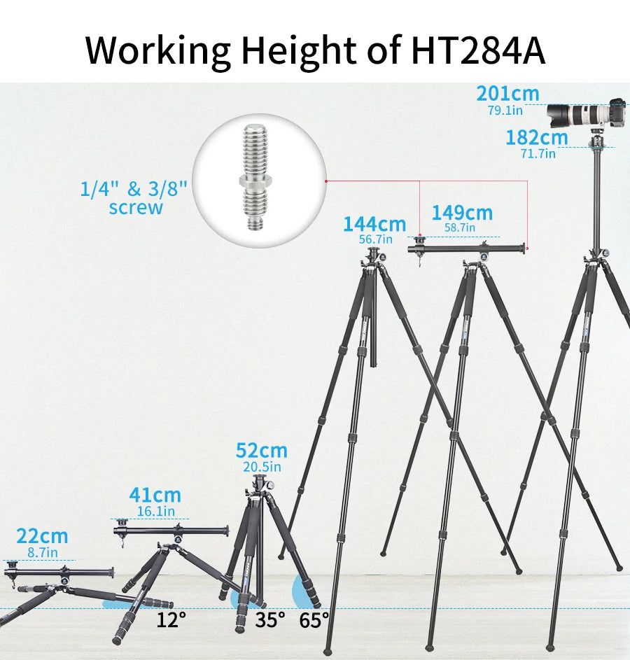 INNOREL HT284A Alloy Camera Tripod Horizontal Stand for DSLR Video Camcorder Center Column Load 20kg