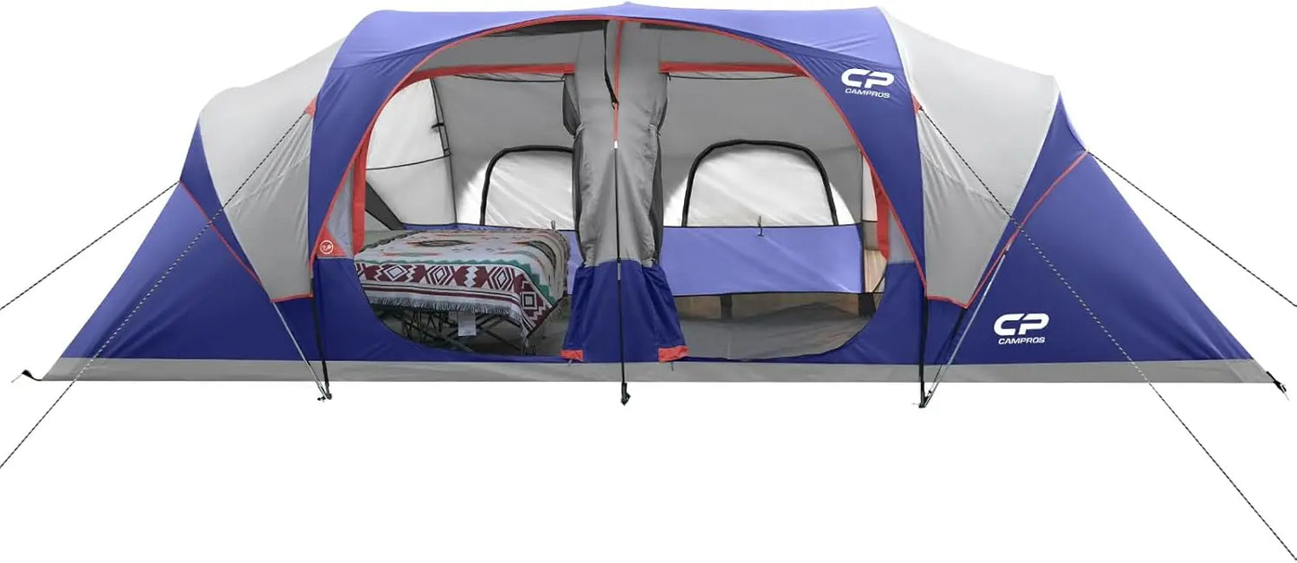 12-Person Family Camping Tent, Waterproof Windproof, 3 Rooms, Carry Bag - 20' x 9' x 72"