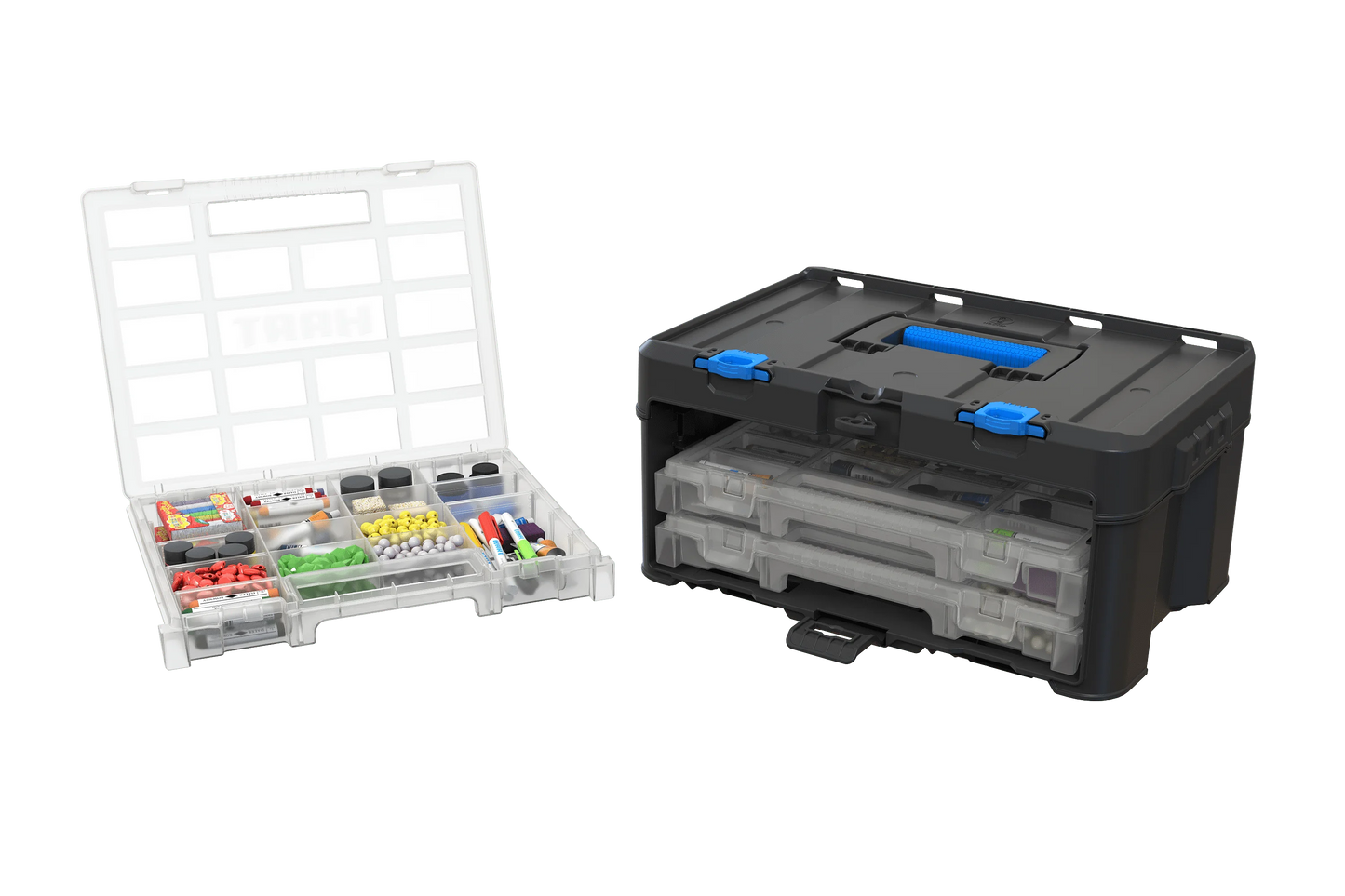 HART 3 parts and tool box organizers, clear plastic containers