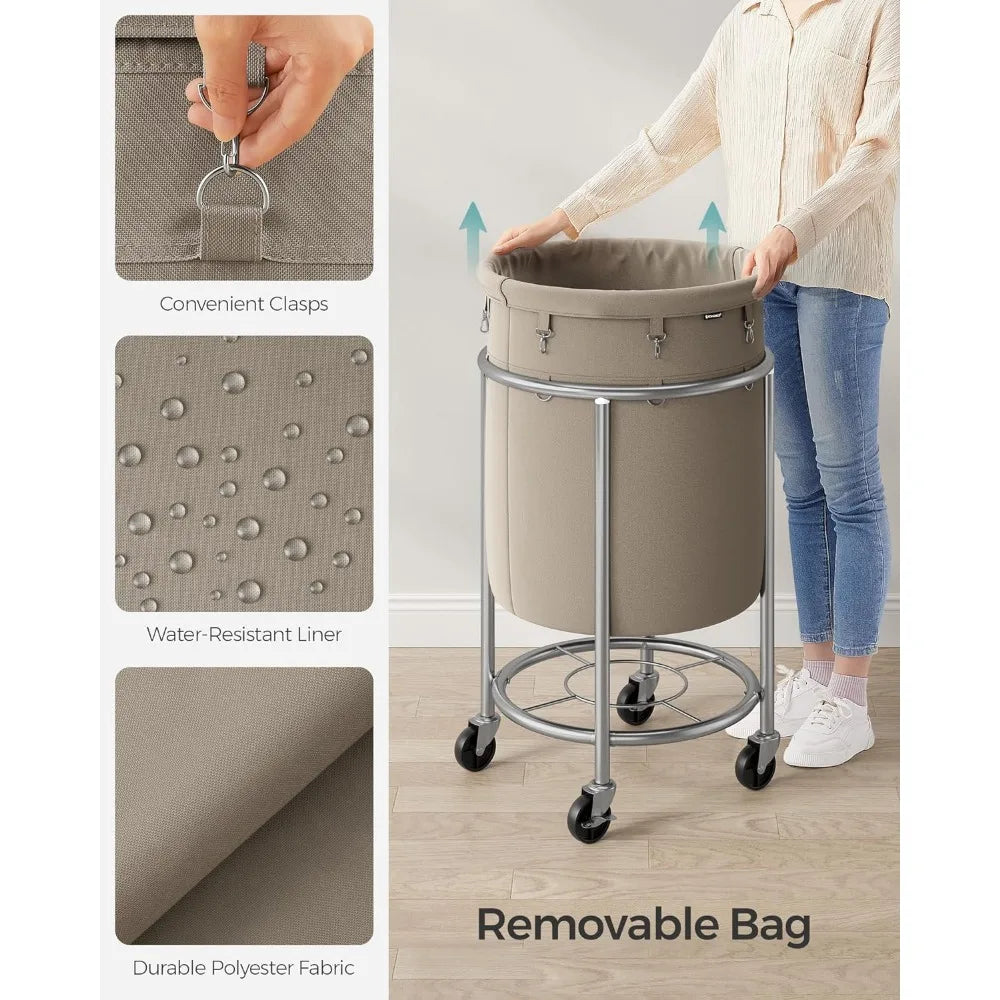 SONGMICS Laundry Basket with Wheels, Rolling Laundry Hamper, 29 Gal w/ Steel Frame and Removable Bag