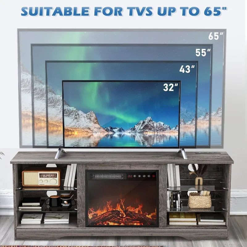 Fireplace TV Stand w/ 18'' Fireplace, Modern Entertainment Center/TVs up to 65", Media TV Console