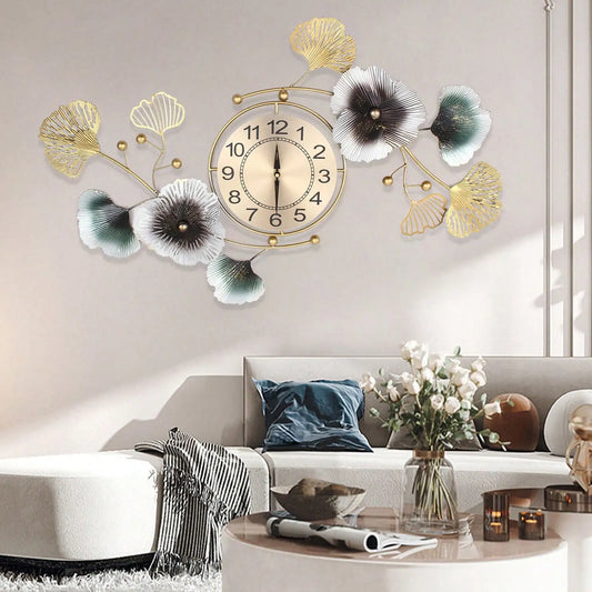 Large Luxury Ginkgo Leaf Mute Wall Clock 90*45cm For Living Room Office Decor Atmosphere Ginkgo
