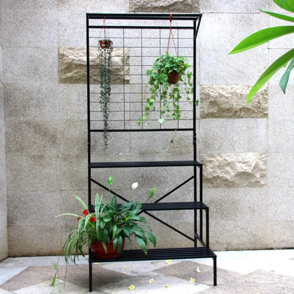 Zhongma 3 Tier Large Heavy Duty Plant Stand with Hanging Plant pot shelf, 35.43 x 33.27 x 78.74 Tall