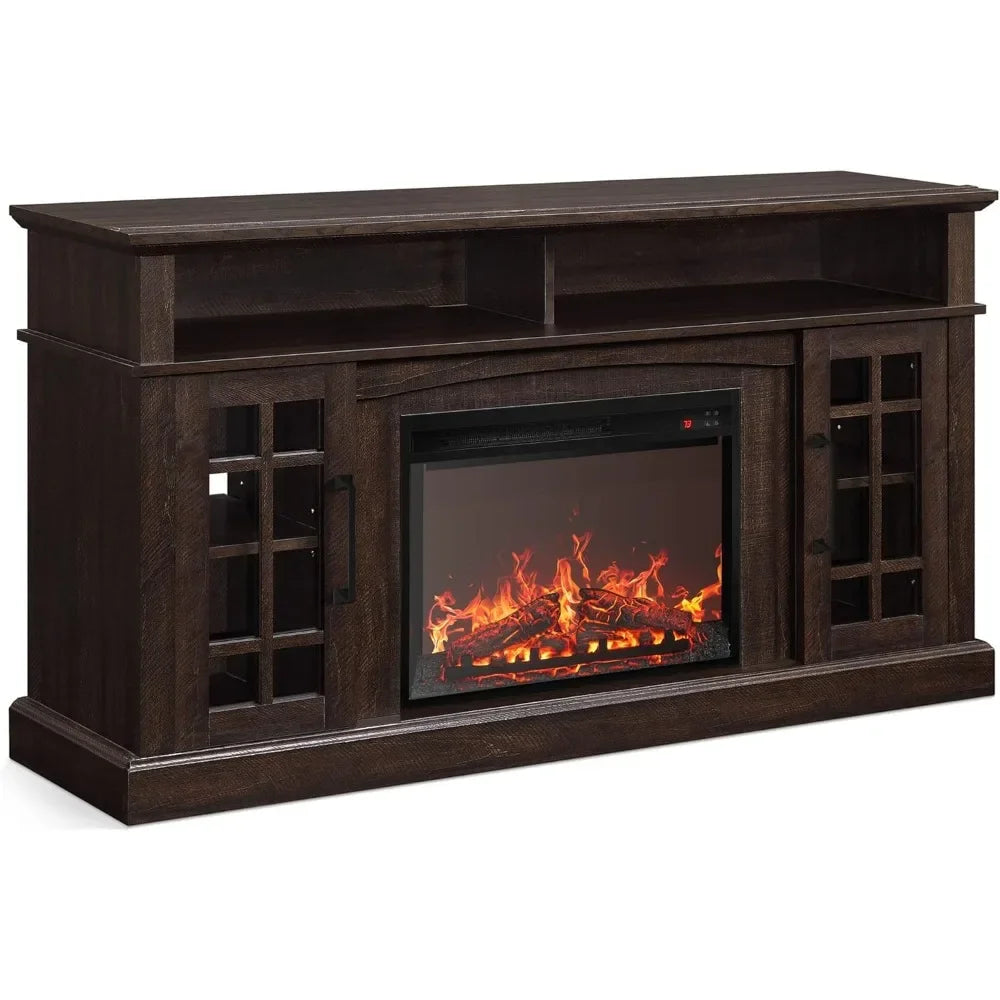 TV Stand w/ 23" Electric Fireplace Heater, Media Entertainment Center Console Table for TV up to 65"