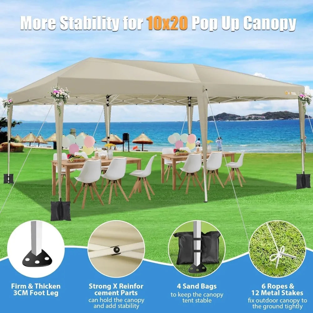 HOTEEL 10x20 Up Canopy Tents Outdoor Tent w/6 Sidewalls & 8 Rods & Carry Bag