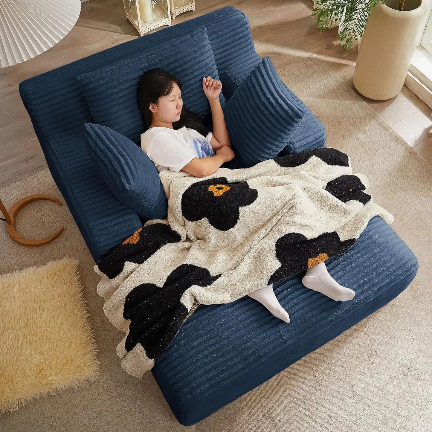 Oversized Chaise Lounge Chair with 3 Comfy Pillows for Living Room Bedroom, Wide Arms Corduroy